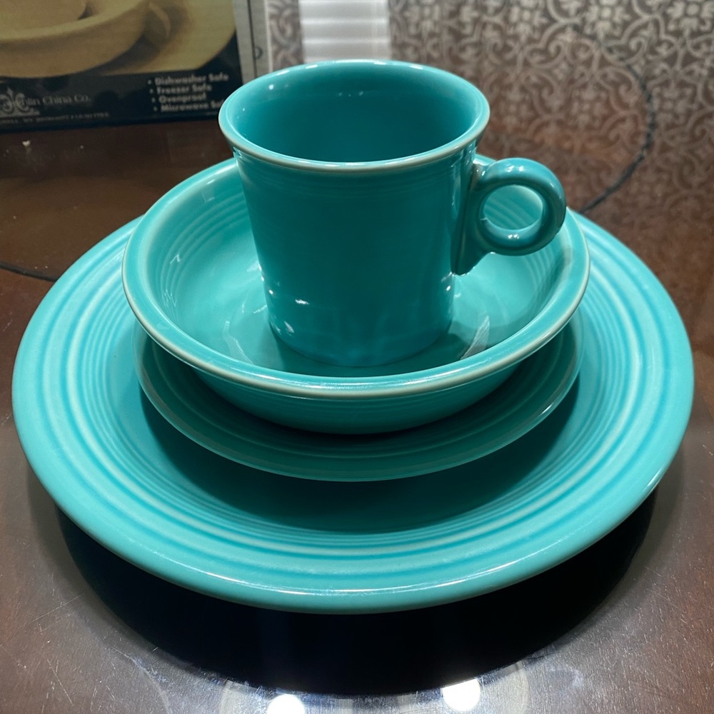 Vintage Fiesta Ware Turquoise 4 Piece Place Setting MADE IN USA